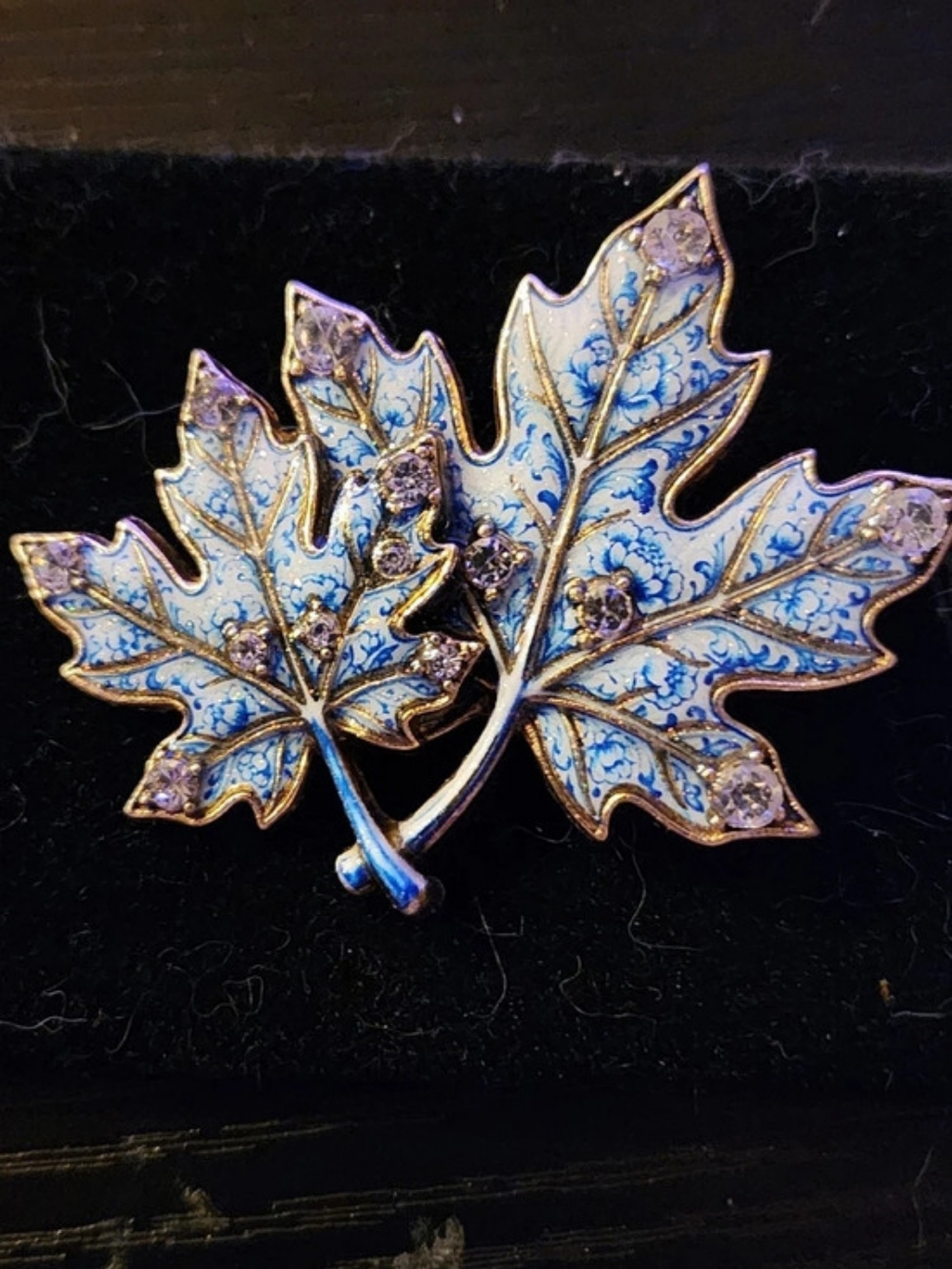 Blue Enamel Maple Leaf Brooch